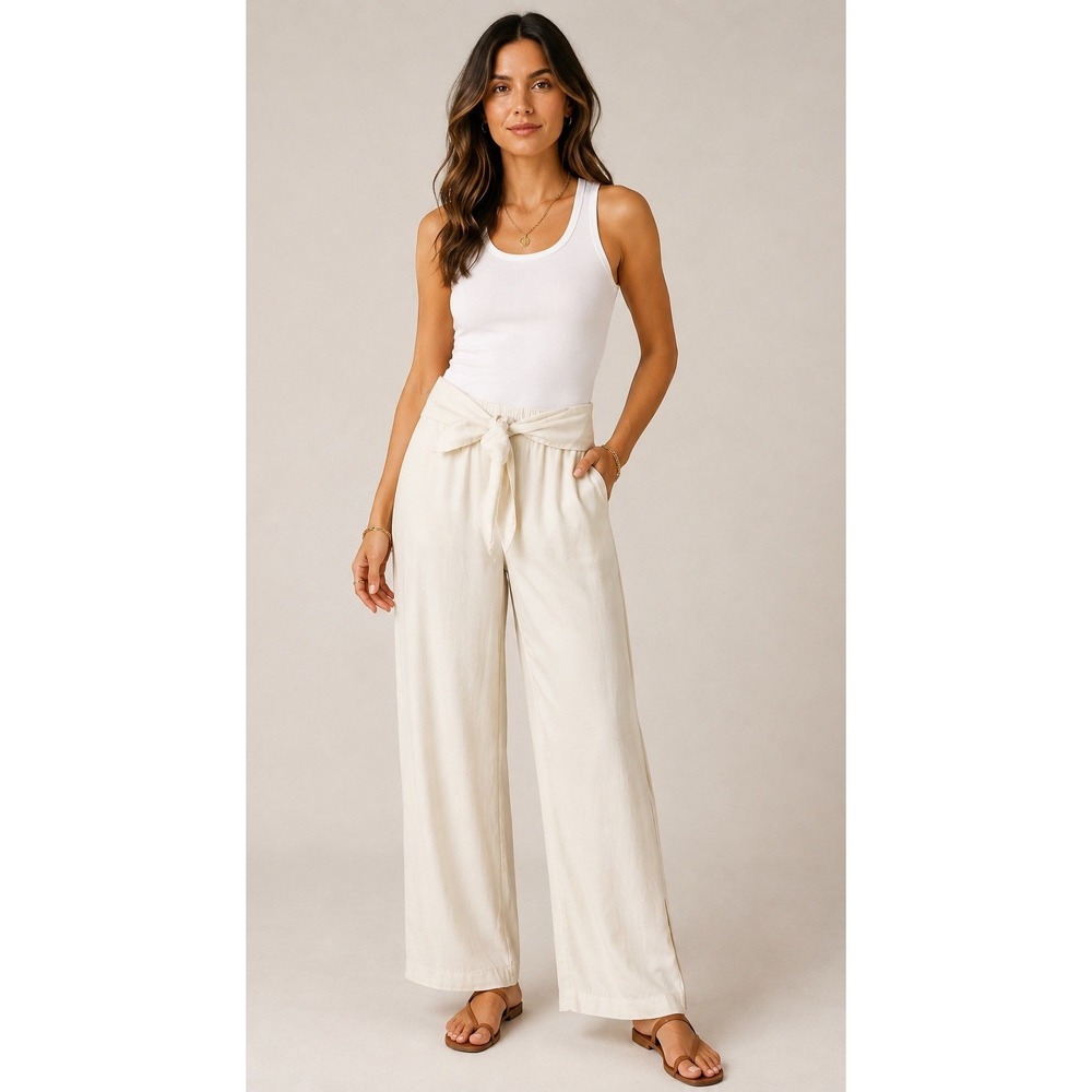 INC International Concepts Wide Leg Pants Women Medium White  Linen Blend Preppy